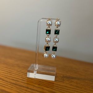 Pearl and emerald chandelier earrings